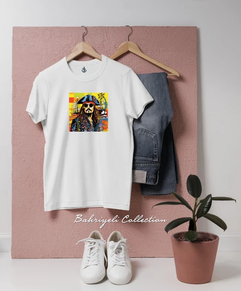Oversize Jack Sparrow Vektörel  Tasarımlı Unisex T-Shirt - Resim 3