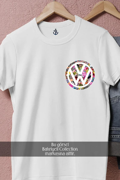Oversize Vw - Volkswagen Renkli Logo Cep Tasarımlı Unisex T-Shirt - Resim 2