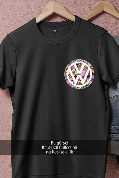 Oversize Vw - Volkswagen Renkli Logo Cep Tasarımlı Unisex T-Shirt - Resim 5