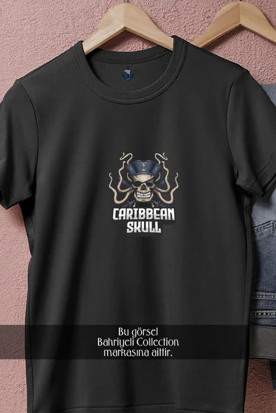 Oversize Caribbean Skull  Tasarımlı Unisex T-Shirt - Resim 5