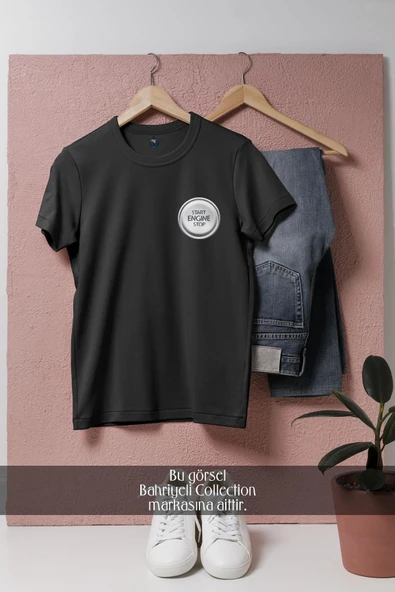 Oversize Start Engine Stop Cep Tasarımlı Unisex T-Shirt - Resim 4