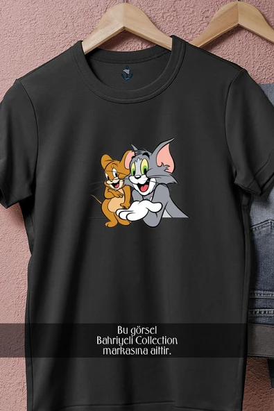 Oversize Tom Kedi ve Jerry Fare  Tasarımlı Unisex T-Shirt - Resim 5