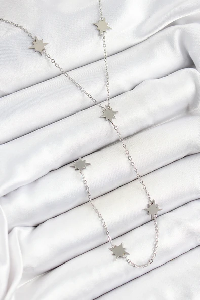 316L Çelik Kutup Yıldızı Figürlü Y Model Gümüş Renk Kadın Kolye - TJ-BKO10332 ürün görseli