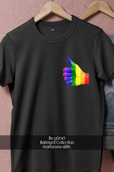 Oversize Lgbt Colors Hand Cep Tasarımlı Unisex T-Shirt - Resim 5