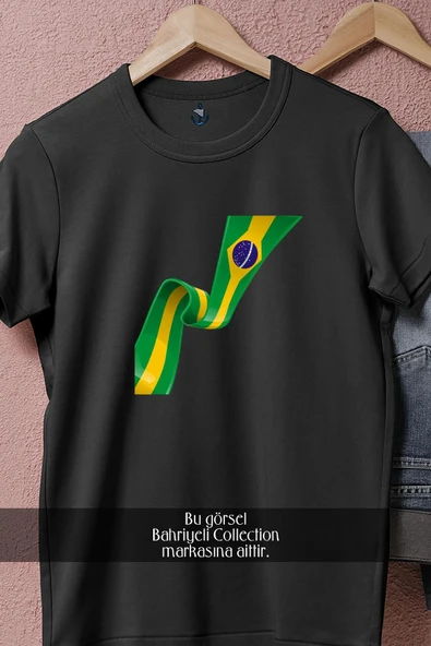 Oversize Brezilya Bayrak Perde  Tasarımlı Unisex T-Shirt - Resim 11
