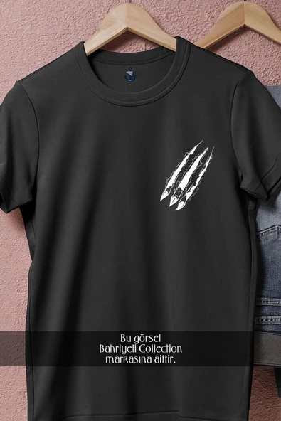 Oversize Aslan Pençesi Cep Tasarımlı Unisex T-Shirt - Resim 11