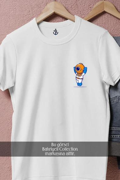 Oversize Mutlu Mini Dalgıç  Cep Tasarımlı Unisex T-Shirt - Resim 2