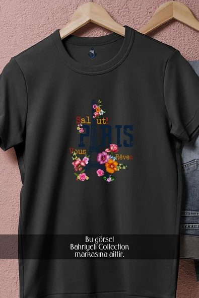 Oversize Eyfel Kulesi Ve Paris Yazısı  Tasarımlı Unisex T-Shirt - Resim 5