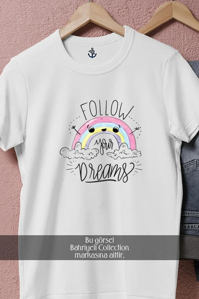 Oversize Follow Your Dreams Rainbow  Tasarımlı Unisex T-Shirt - Resim 2