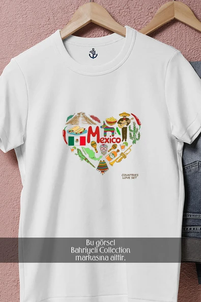 Oversize Meksika Kalp Harita  Tasarımlı Unisex T-Shirt - Resim 2