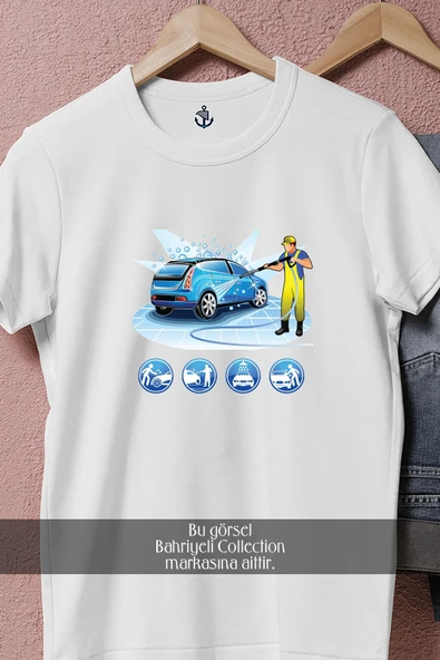 Oversize Car Wash Cartoon Illustration  Tasarımlı Unisex T-Shirt - Resim 2