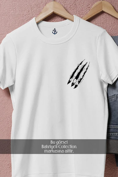 Oversize Aslan Pençesi Cep Tasarımlı Unisex T-Shirt - Resim 2