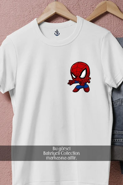 Oversize Minik Spider-man Örümcek Adam Cep Tasarımlı Unisex T-Shirt - Resim 8