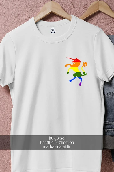 Oversize Lgbt Colors Unicorn  Cep Tasarımlı Unisex T-Shirt - Resim 8