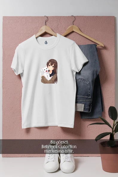 Oversize Cat Anime Drawing Kavaii Manga  Tasarımlı Unisex T-Shirt ürün görseli
