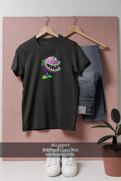 Oversize Purple And Green Plants Vs  Zombie  Tasarımlı Unisex T-Shirt - Resim 11