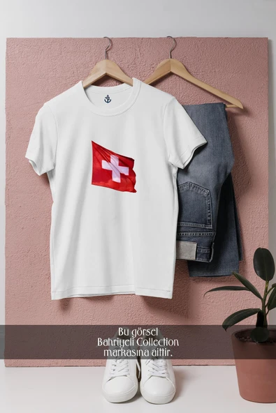 Oversize İsviçre Bayrağı  Tasarımlı Unisex T-Shirt ürün görseli