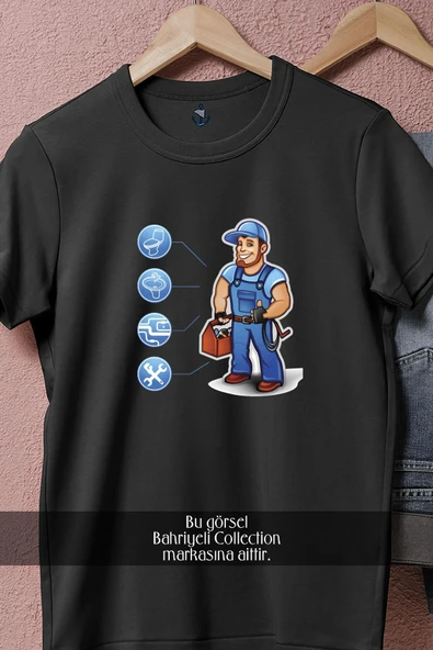 Oversize Su Tesisatı Tamircisi  Tasarımlı Unisex T-Shirt - Resim 5