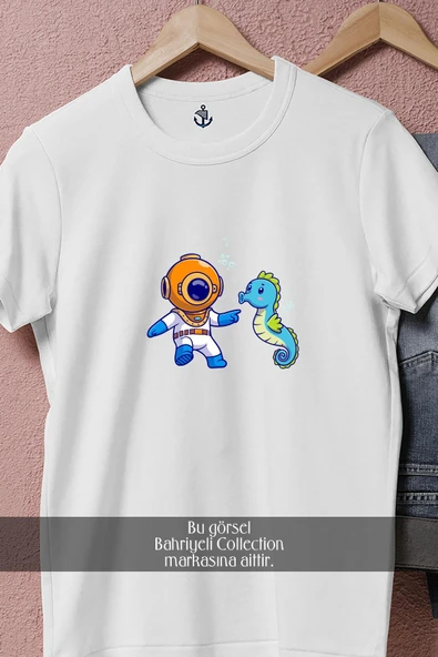 Oversize Denizatı Ve Mini Dalgıç  Tasarımlı Unisex T-Shirt - Resim 8