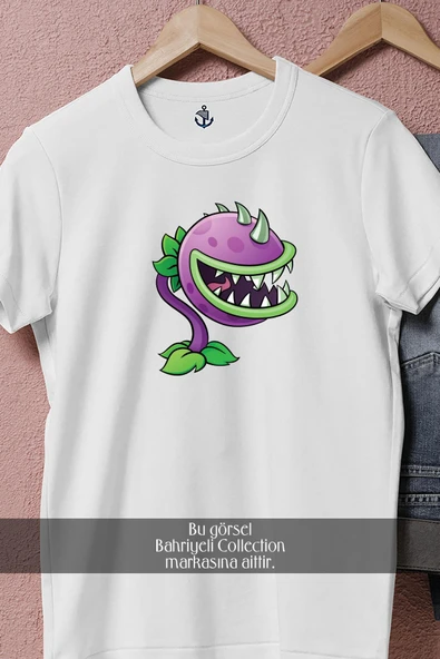Oversize Purple And Green Plants Vs  Zombie  Tasarımlı Unisex T-Shirt - Resim 6