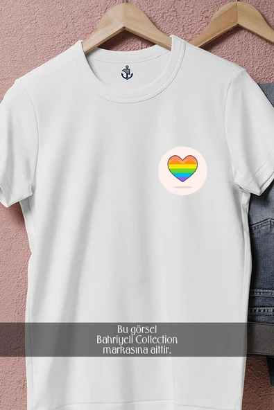 Oversize Lgbt Colors İn Heart Cep Tasarımlı Unisex T-Shirt - Resim 2