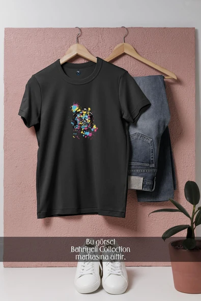 Oversize Cat İn Space With Space İllustration  Tasarımlı Unisex T-Shirt - Resim 4