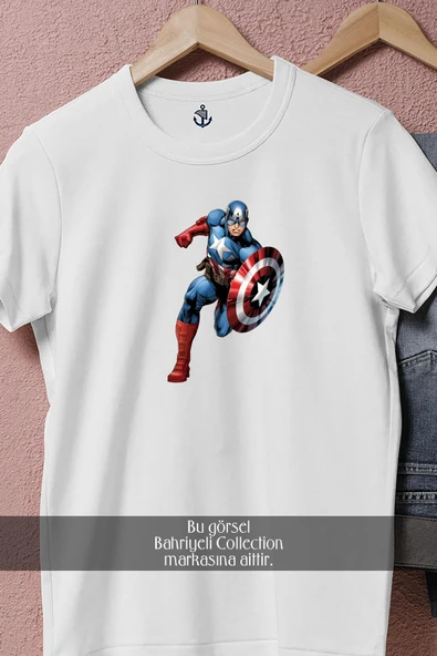 Oversize Kaptan Amerika Captain America  Tasarımlı Unisex T-Shirt - Resim 8