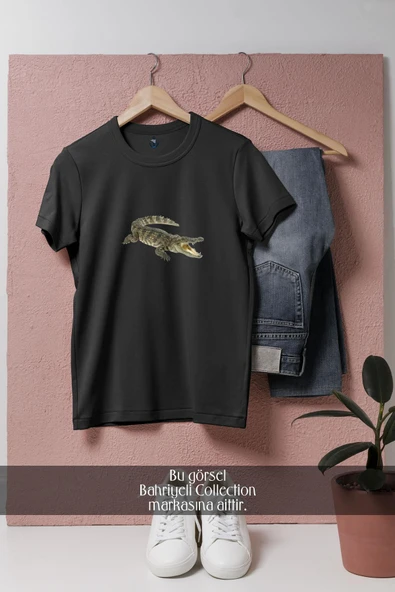 Oversize Gerçekçi Timsah  Tasarımlı Unisex T-Shirt - Resim 4