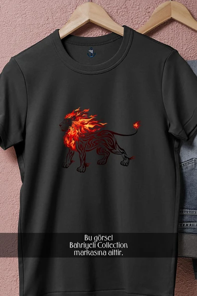 Oversize Ateşli Aslan  Tasarımlı Unisex T-Shirt - Resim 5