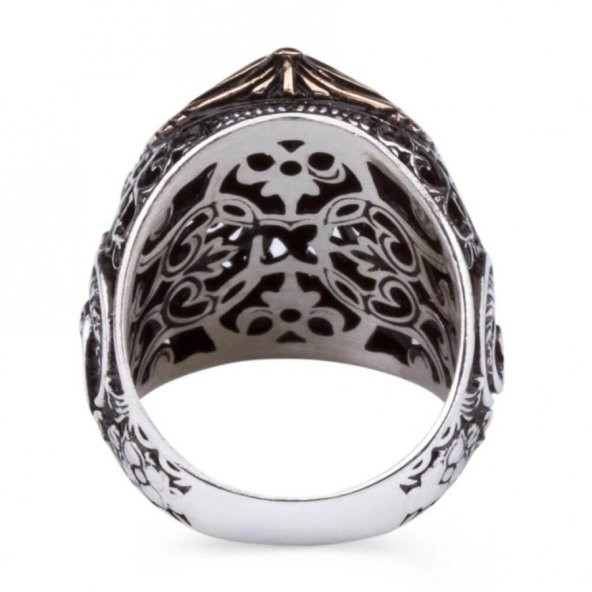 Ay Yıldız Tasarımlı Vav Figürlü 925 Ayar Gümüş Yüzük - Resim 5