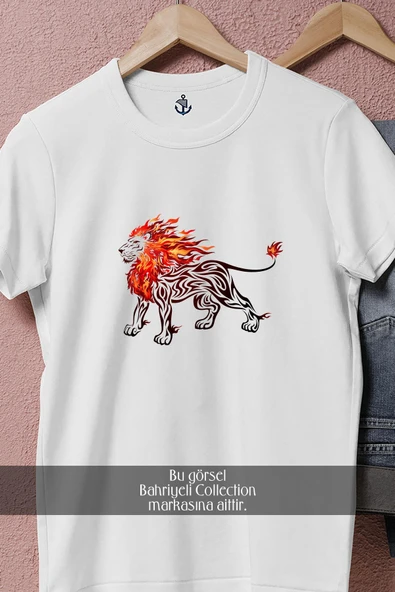 Oversize Ateşli Aslan  Tasarımlı Unisex T-Shirt - Resim 2