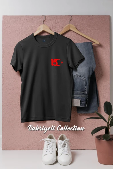 Oversize 15 Temmuz Ay Ve Yıldız  Cep Tasarımlı Unisex T-Shirt - 11