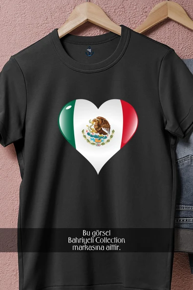 Oversize Meksika Harita Kalp Bayrak  Tasarımlı Unisex T-Shirt - Resim 11
