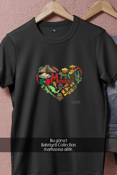 Oversize Meksika Kalp Harita  Tasarımlı Unisex T-Shirt - Resim 5
