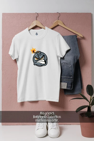 Oversize Bomb Cartoon Angry Face  Tasarımlı Unisex T-Shirt ürün görseli