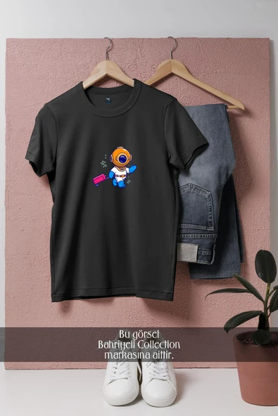 Oversize Valiz Ve Mini Dalgıç  Tasarımlı Unisex T-Shirt - 10
