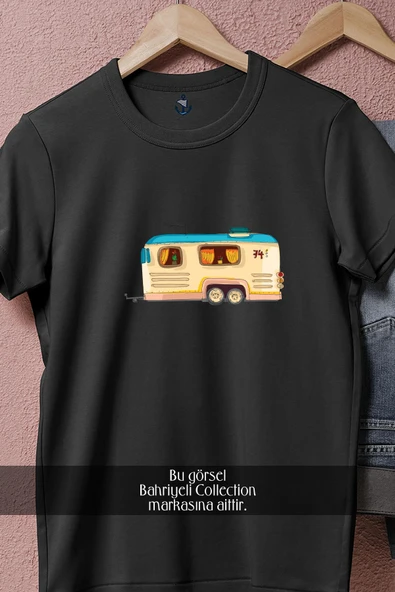 Oversize Karavan Kamping  Tasarımlı Unisex T-Shirt - 9