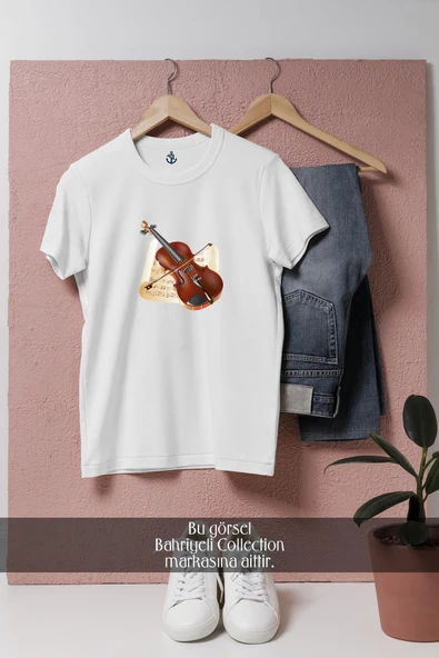 Oversize Keman Ve Nota  Tasarımlı Unisex T-Shirt - 1