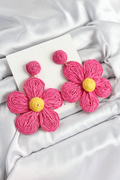 Pirinç Pembe Papatya Model Gold Renk Kadın Hasır Küpe - TJ-BKP10897 ürün görseli