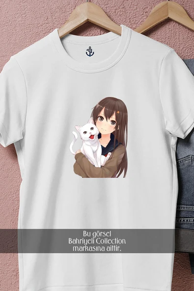 Oversize Cat Anime Drawing Kavaii Manga  Tasarımlı Unisex T-Shirt - Resim 8