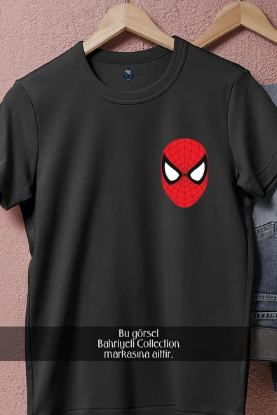 Oversize Spider-man - Örümcek Adam Kafası Vektörel Cep Tasarımlı Unisex T-Shirt - Resim 5