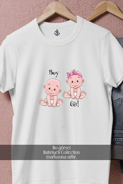 Oversize Baby Boy Baby Girl Cartoon İllustration  Tasarımlı Unisex T-Shirt - Resim 8