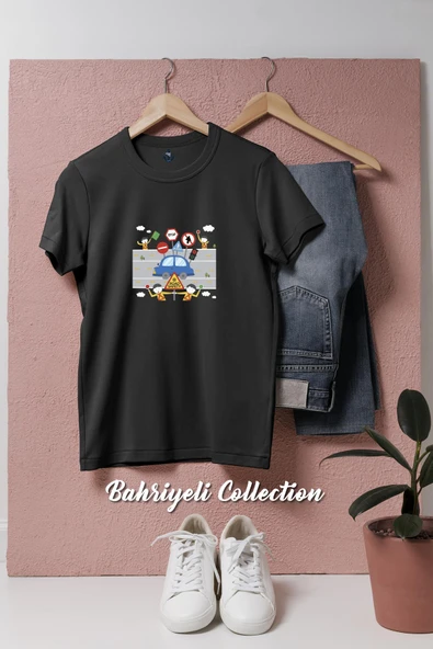 Oversize Trafik Kuralları  Tasarımlı Unisex T-Shirt - Resim 7