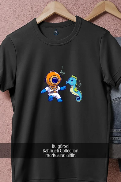 Oversize Denizatı Ve Mini Dalgıç  Tasarımlı Unisex T-Shirt - Resim 11