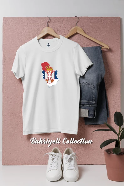 Oversize Sırbistan Haritası Ve Sembolü  Tasarımlı Unisex T-Shirt ürün görseli