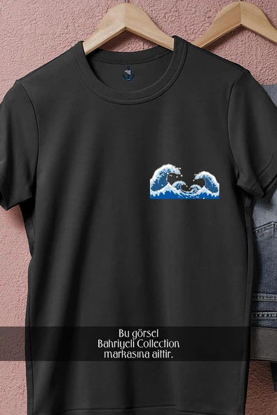 Oversize Blue Waves Sea Life Cep Tasarımlı Unisex T-Shirt - Resim 5