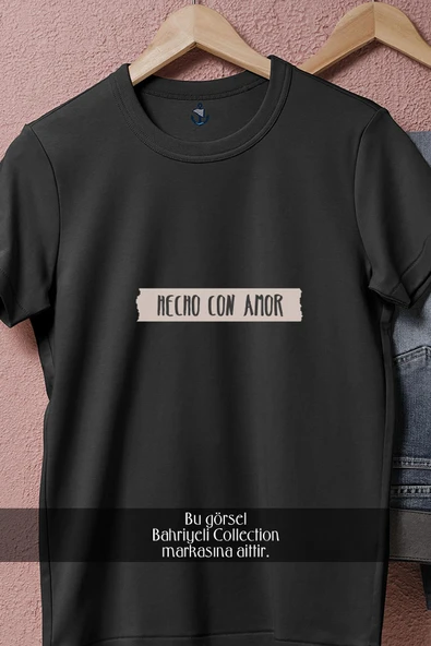 Oversize Hecho Con Amor  Tasarımlı Unisex T-Shirt - Resim 5