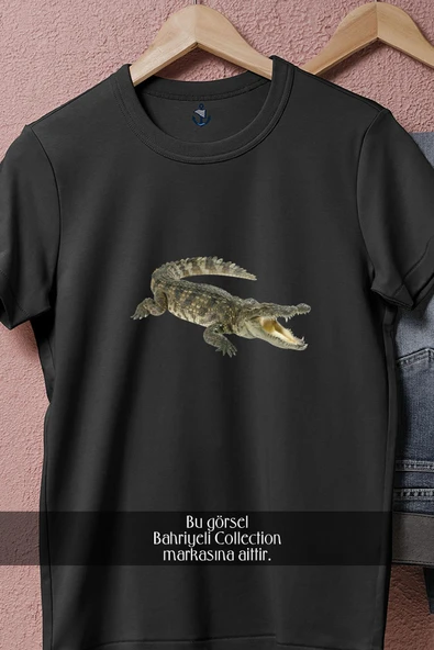 Oversize Gerçekçi Timsah  Tasarımlı Unisex T-Shirt - Resim 5