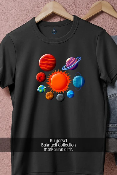 Oversize Gezegenler Ve Güneş  Tasarımlı Unisex T-Shirt - Resim 10