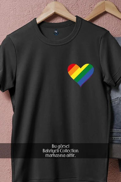 Oversize Lgbt Heart Cep Tasarımlı Unisex T-Shirt - Resim 11